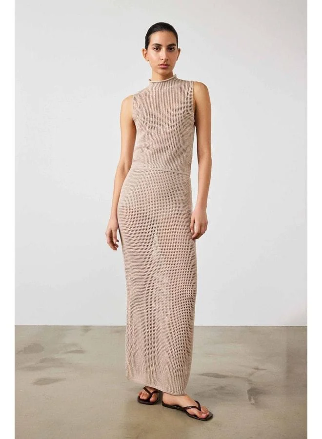 Mısırlı 1951 Beige Mesh Long Skirt.