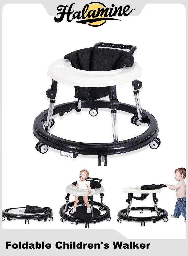 Halamine Baby walker, foldable children's walker, portable anti-rollover walker, round walker and activity center for boys and girls, suitable for boys and girls 6-18 months (black) - Image 1