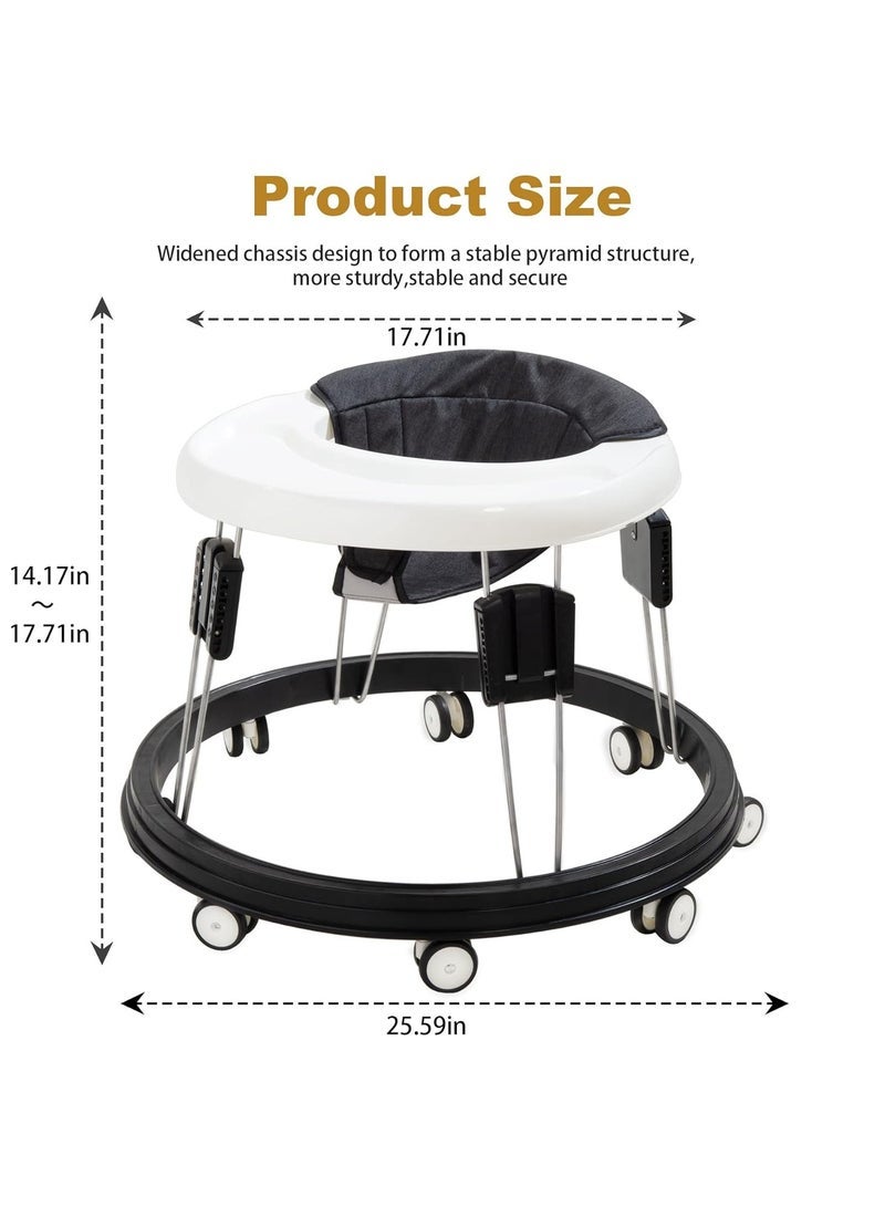 Halamine Baby walker, foldable children's walker, portable anti-rollover walker, round walker and activity center for boys and girls, suitable for boys and girls 6-18 months (black) - Image 2