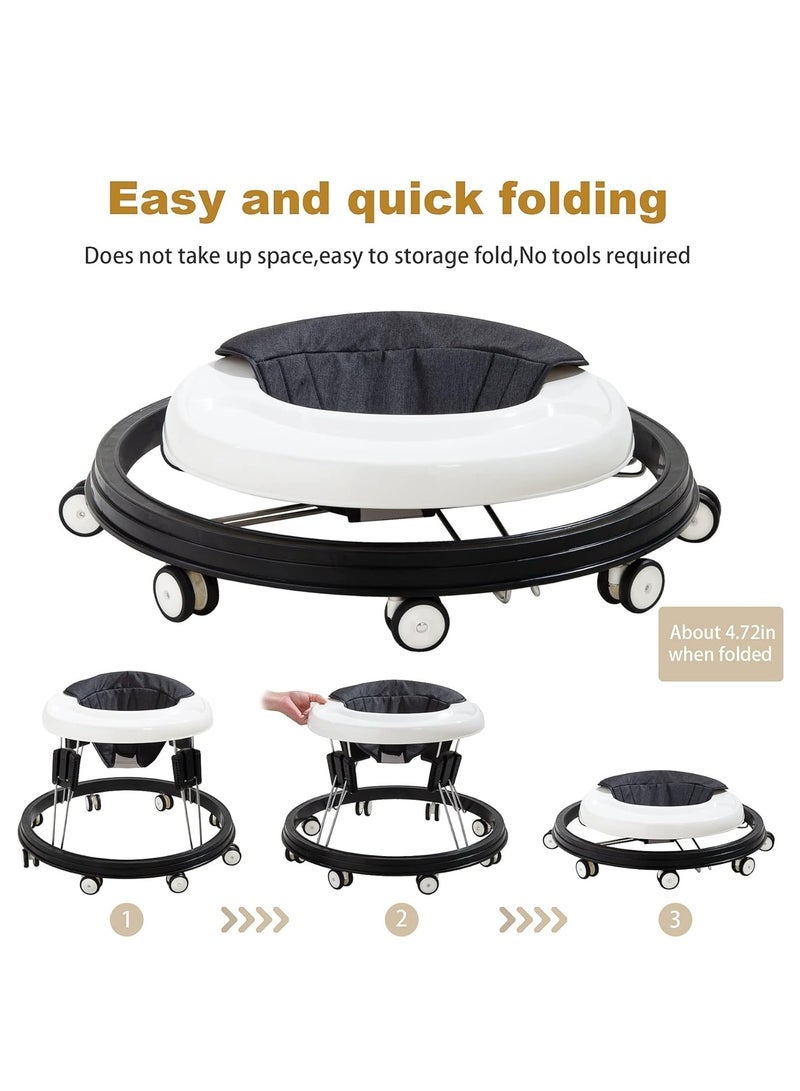 Halamine Baby walker, foldable children's walker, portable anti-rollover walker, round walker and activity center for boys and girls, suitable for boys and girls 6-18 months (black) - Image 3