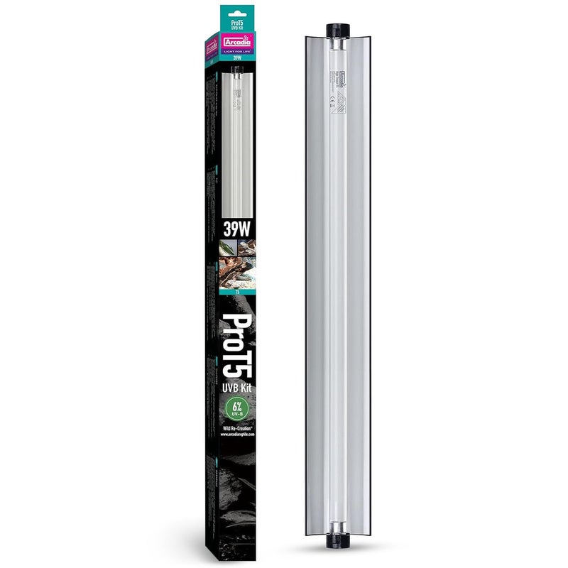 Arcadia T5 UVB Reptile Light Fixture Kit 34" Long 39 Watts 6% UVB Forest â€“ Complete UVB Light for Reptiles, Turtles, Snake, Bearded Dragon Lamp, Long Lasting Easy to Use Professional Lighting - Image 1