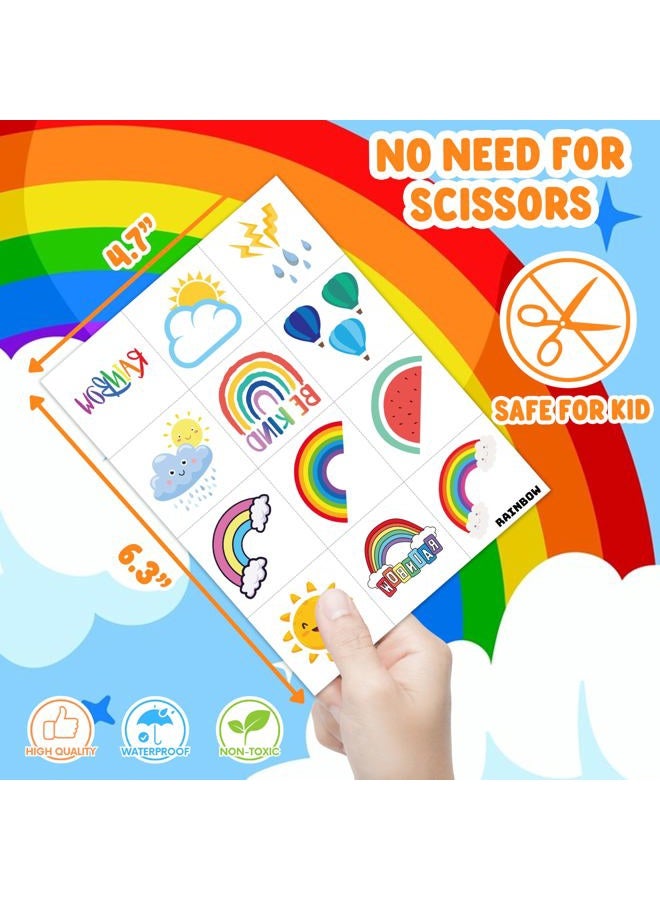 8 Sheets (96PCS) Rainbow Temporary Tattoos Theme Birthday Party Decorations Supplies Party Favors Decor Tattoo Stickers For Kids Girls Boys Gifts Classroom School Prizes Rewards - Image 4