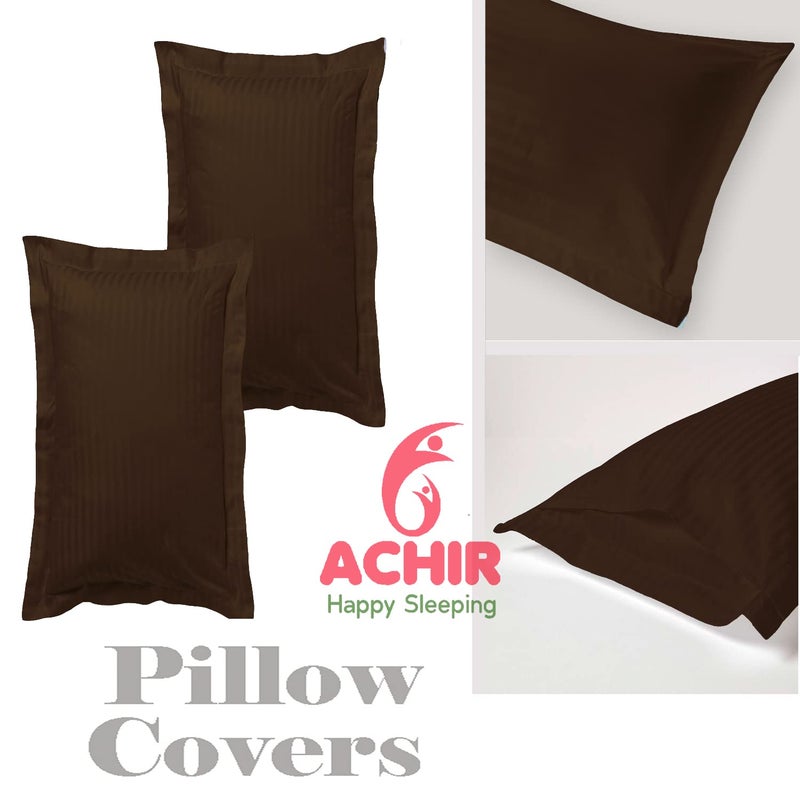 ACHIR 300 TC Cotton Stripe King Size Duvet CoverComfoter CoverQuilt Cover with 2 Pillow Cover Set King Brown 102 x 110 Inch - Image 2