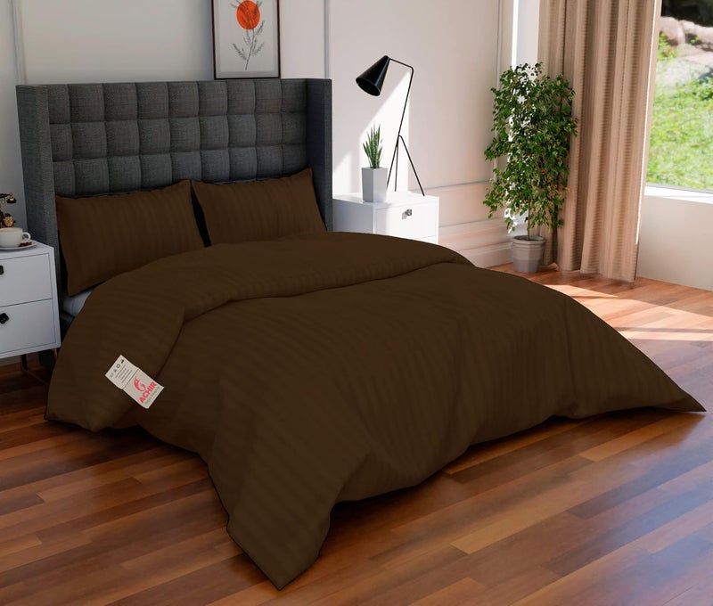 ACHIR 300 TC Cotton Stripe King Size Duvet CoverComfoter CoverQuilt Cover with 2 Pillow Cover Set King Brown 102 x 110 Inch - Image 1