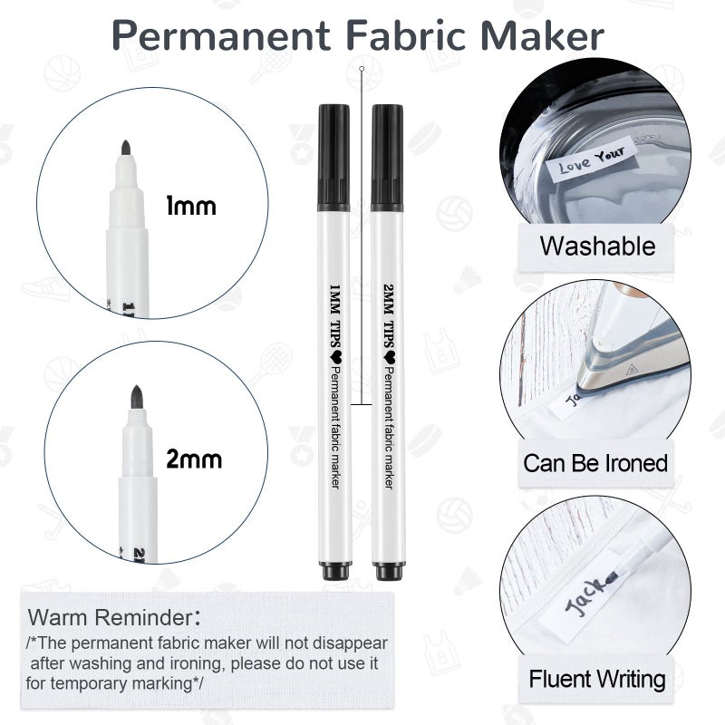 Tatuo 100 قطعة ملصقات قماش مسبقة القطع للتثبيت على الملابس و 2 قطعةMarkers دائمة لقماش العلامات الشخصية لملصقات الأسماء الفارغة للملابس لدور الرعاية، المعسكر، الكلية، والزي الرسمي، 3 أحجام - Image 3