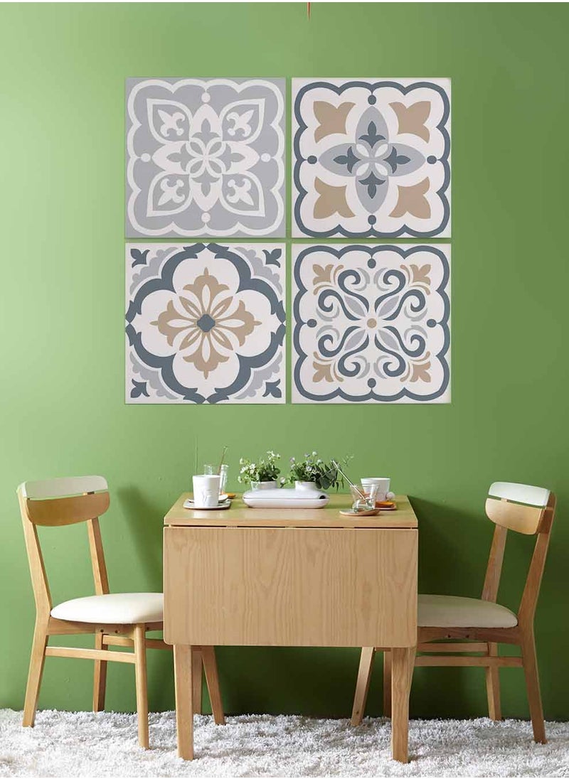 LOWHA Set Of 4 Framed Square Canvas Wall Arts Stretched Over Wooden Frame, Ceramic Tiles Painting, For Home, Living Room, Office Decor  - Image 1