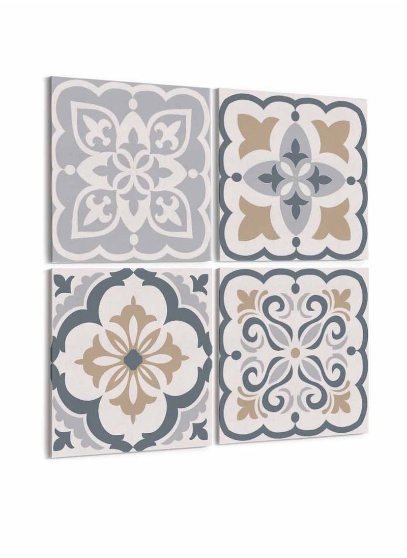 LOWHA Set Of 4 Framed Square Canvas Wall Arts Stretched Over Wooden Frame, Ceramic Tiles Painting, For Home, Living Room, Office Decor  - Image 4