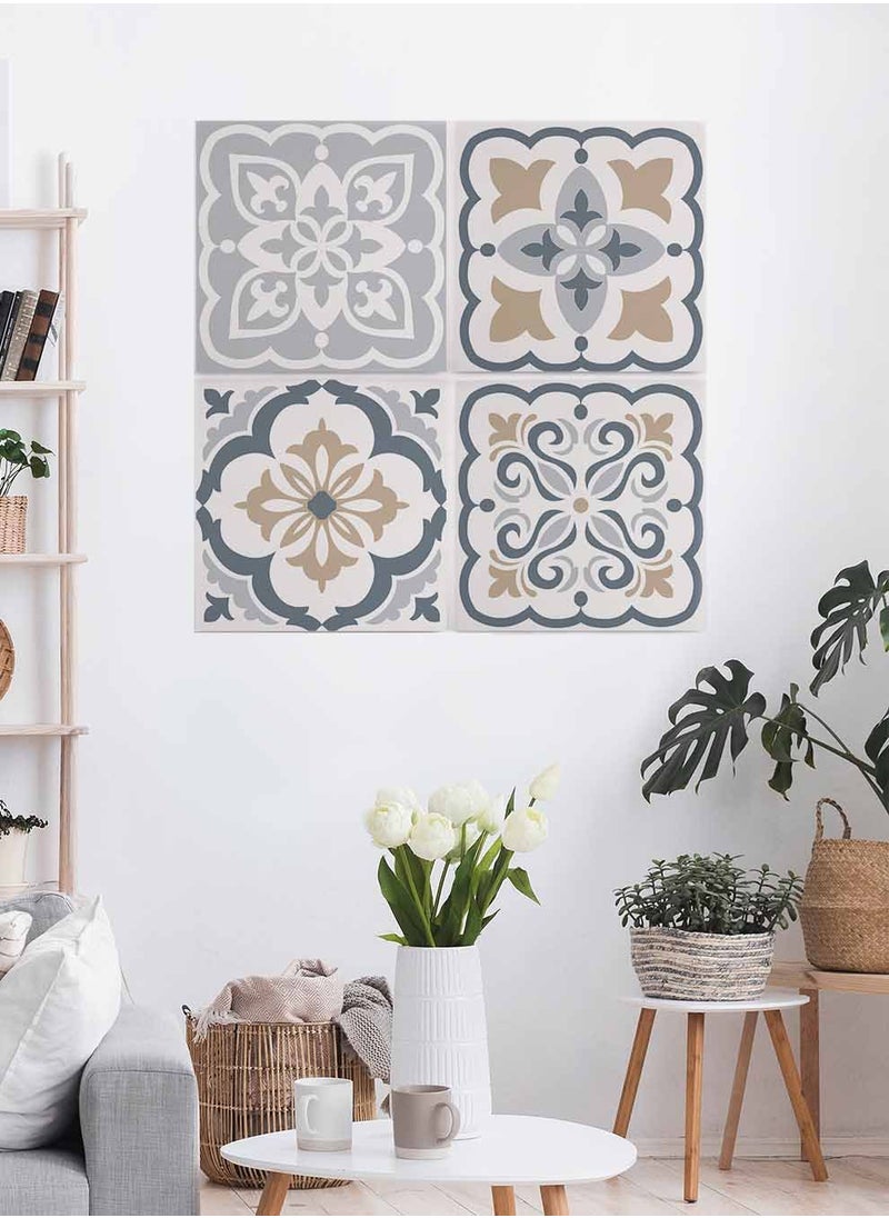LOWHA Set Of 4 Framed Square Canvas Wall Arts Stretched Over Wooden Frame, Ceramic Tiles Painting, For Home, Living Room, Office Decor  - Image 3