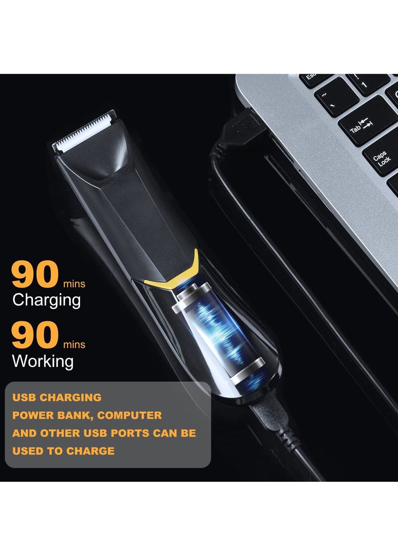 Body Hair Trimmer for Men, Body Groomer Electric Razor with LED, Wet and Dry Electric Trimmer Rechargeable Hair Clipper for Intimate Area with Dock and 2 Limit Comb (Black) - Image 3