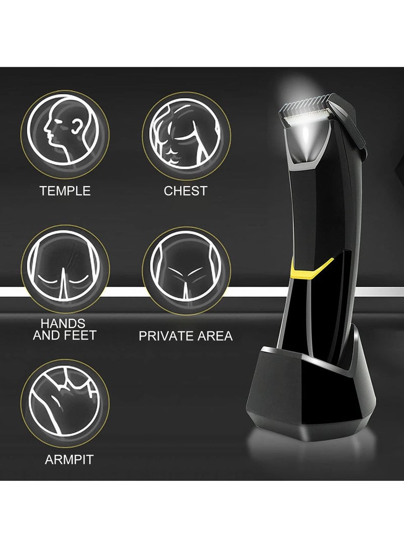 Body Hair Trimmer for Men, Body Groomer Electric Razor with LED, Wet and Dry Electric Trimmer Rechargeable Hair Clipper for Intimate Area with Dock and 2 Limit Comb (Black) - Image 2