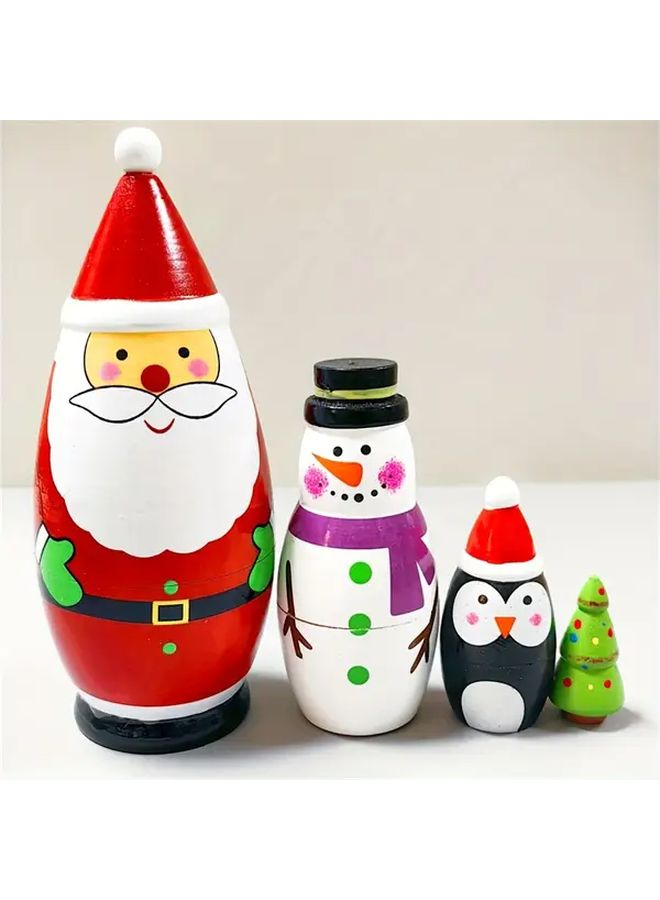 Handmade Wooden Holiday Nesting Dolls Set Style 38 Festive Decorations Gift - Image 1