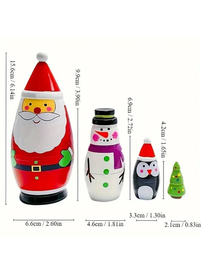 Handmade Wooden Holiday Nesting Dolls Set Style 38 Festive Decorations Gift - Image 3