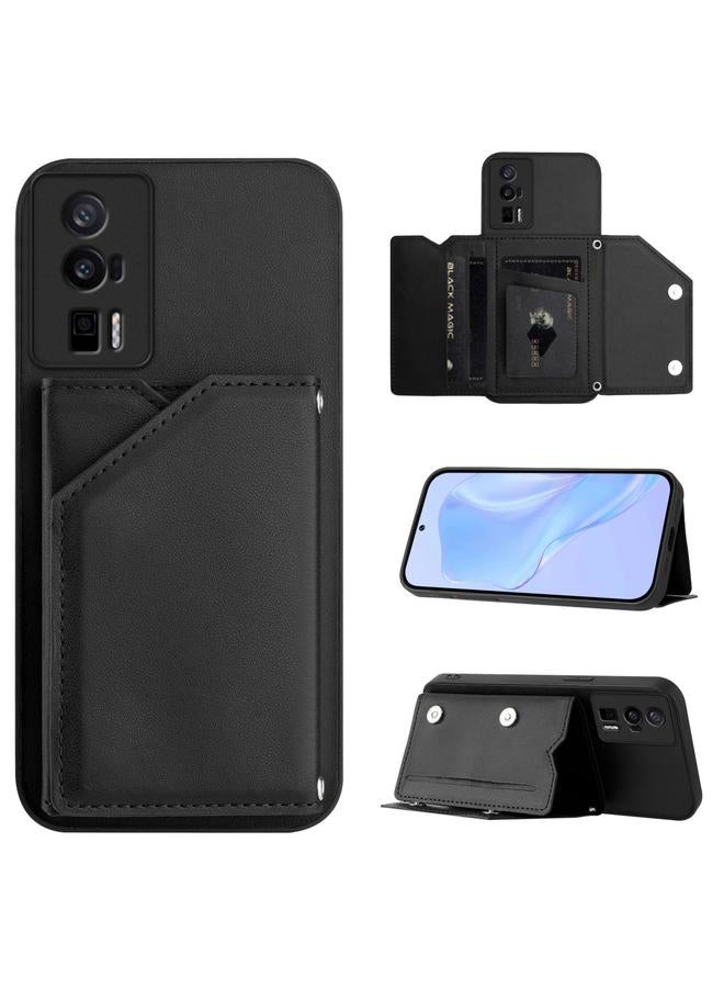 The Bros Case For Xiaomi Poco F5 Pro 5G Skin Feel Four Card Slots Phone Case with Wrist Strap