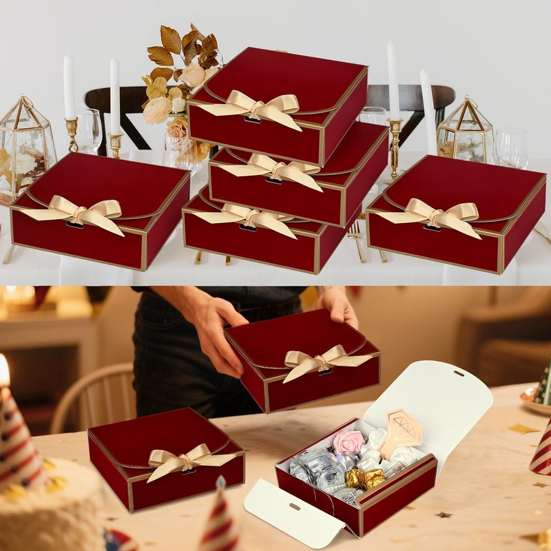 WLUSEAXI 10Pack Small Gift Boxes, 6.5''x6.5''x2'' Red Gift Boxes with Ribbon, Small Boxes for Gifts Birthday Wedding Party Valentine's Day Mother's Day - Image 3