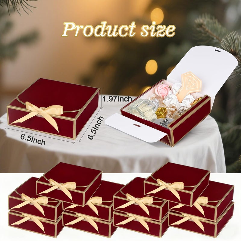 WLUSEAXI 10Pack Small Gift Boxes, 6.5''x6.5''x2'' Red Gift Boxes with Ribbon, Small Boxes for Gifts Birthday Wedding Party Valentine's Day Mother's Day - Image 2