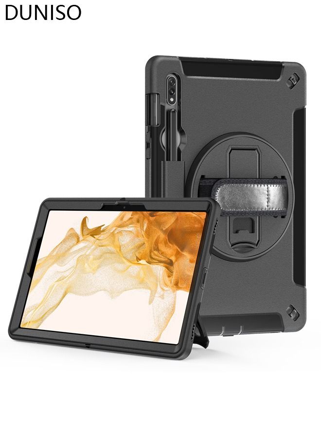 DUNISO Samsung Galaxy Tab S8 / S7 Case 11 Inch Multiple Angle Stand Cover with S Pen Holder zenrich Shockproof Case with Stand Hand Strap for SM-X700/X706/T870/T875/T876-Black - Image 1