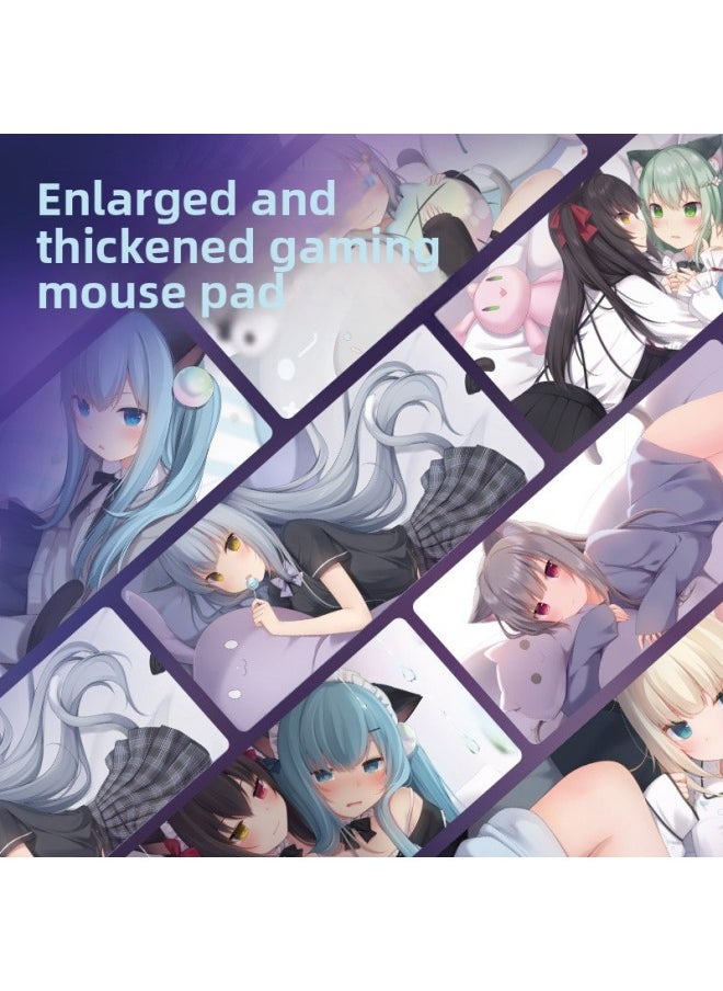 Cartoon Anime Cat Feather Shizuku Mouse Pad Game Mat Small Size Computer Table Mat Precision Lock Edge Desk Mat Mat-Color:700*300*3mm-Pattern:F-A3-17