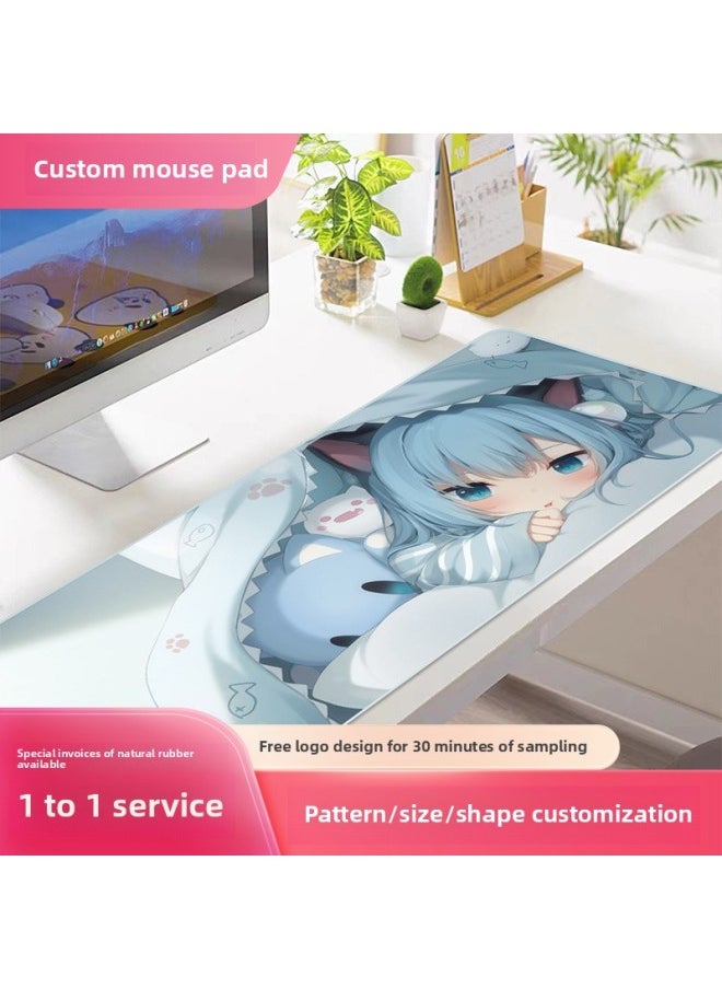 Cartoon Anime Cat Feather Shizuku Mouse Pad Game Mat Small Size Computer Table Mat Precision Lock Edge Desk Mat Mat-Color:700*300*3mm-Pattern:F-A3-17