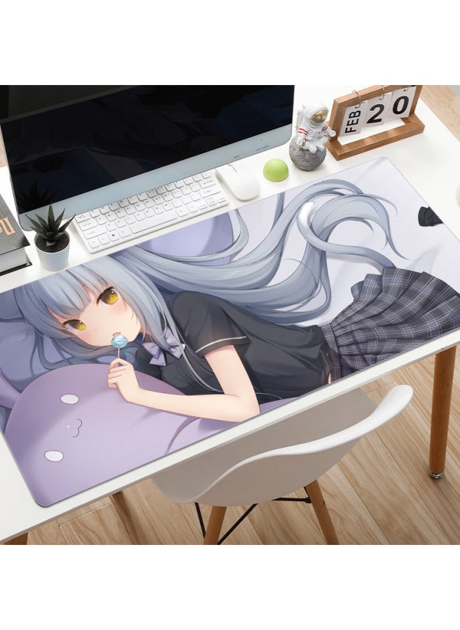 Cartoon Anime Cat Feather Shizuku Mouse Pad Game Mat Small Size Computer Table Mat Precision Lock Edge Desk Mat Mat-Color:700*300*3mm-Pattern:F-A3-17