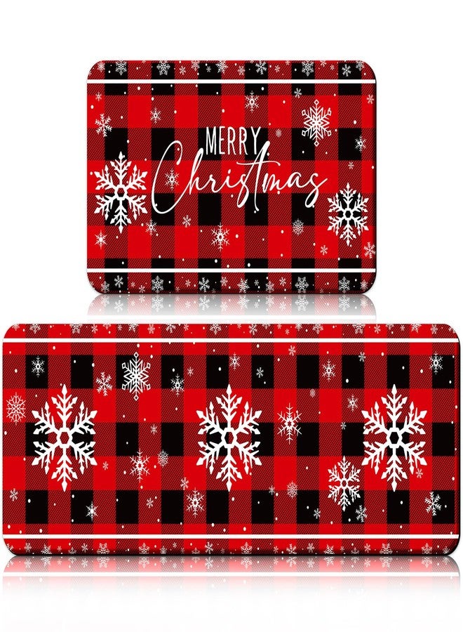 Tinideya Set of 2 Christmas Kitchen Rugs Red Buffalo Snowflake Kitchen Mats Non Slip Waterproof Winter Merry Christmas Rugs for Home Floor Decorations - Image 1