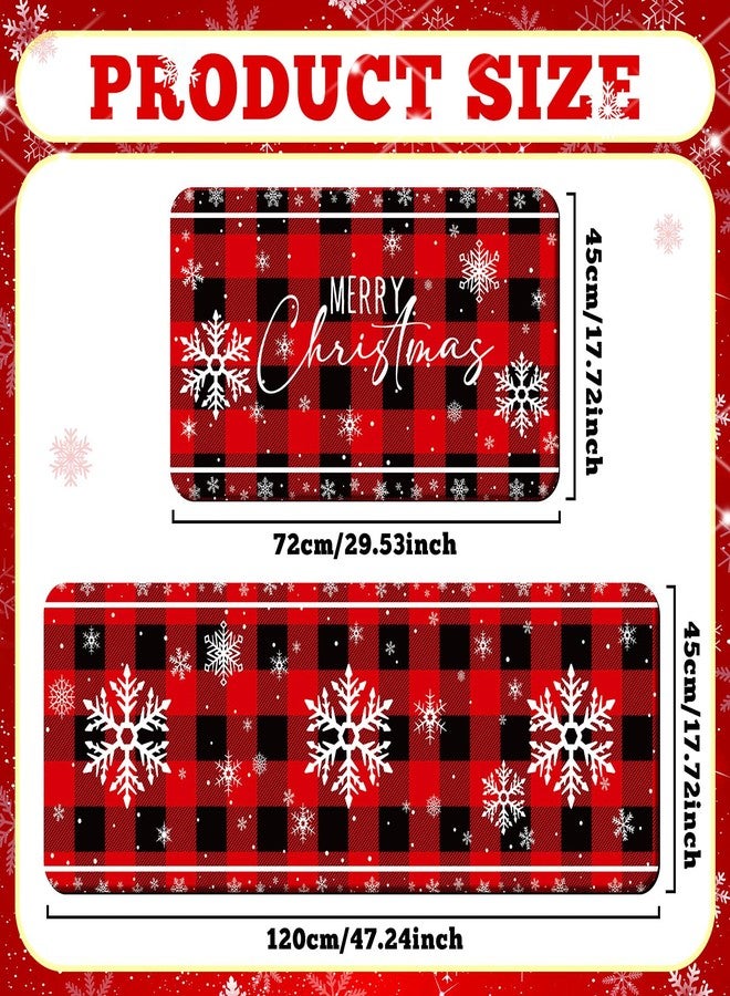 Tinideya Set of 2 Christmas Kitchen Rugs Red Buffalo Snowflake Kitchen Mats Non Slip Waterproof Winter Merry Christmas Rugs for Home Floor Decorations - Image 3