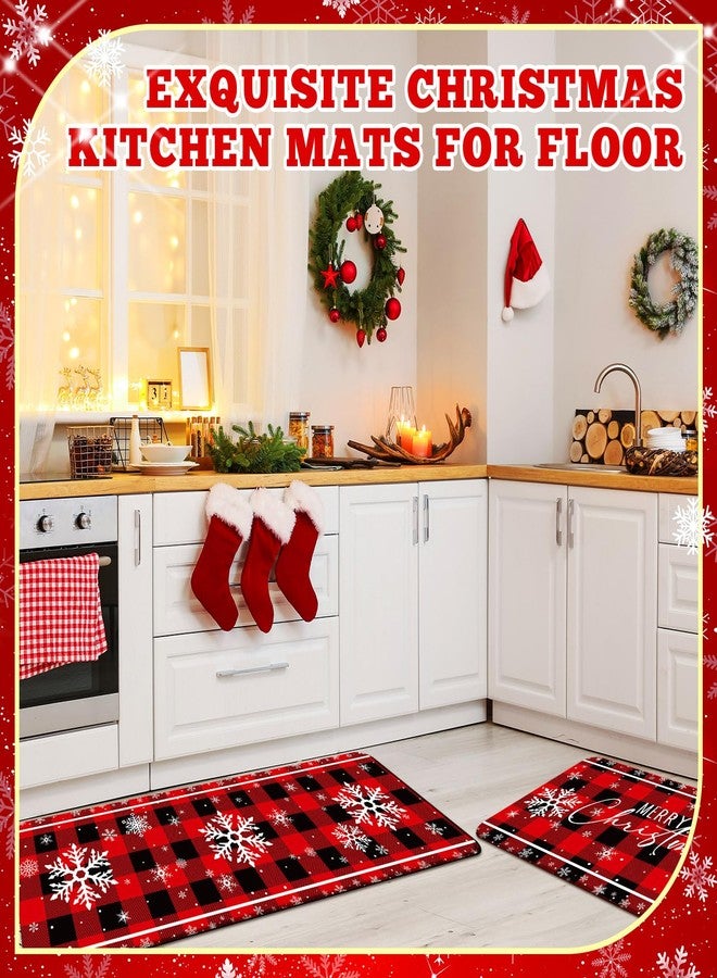 Tinideya Set of 2 Christmas Kitchen Rugs Red Buffalo Snowflake Kitchen Mats Non Slip Waterproof Winter Merry Christmas Rugs for Home Floor Decorations - Image 5