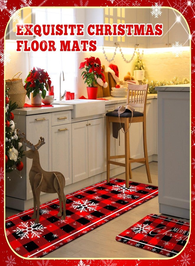 Tinideya Set of 2 Christmas Kitchen Rugs Red Buffalo Snowflake Kitchen Mats Non Slip Waterproof Winter Merry Christmas Rugs for Home Floor Decorations - Image 2