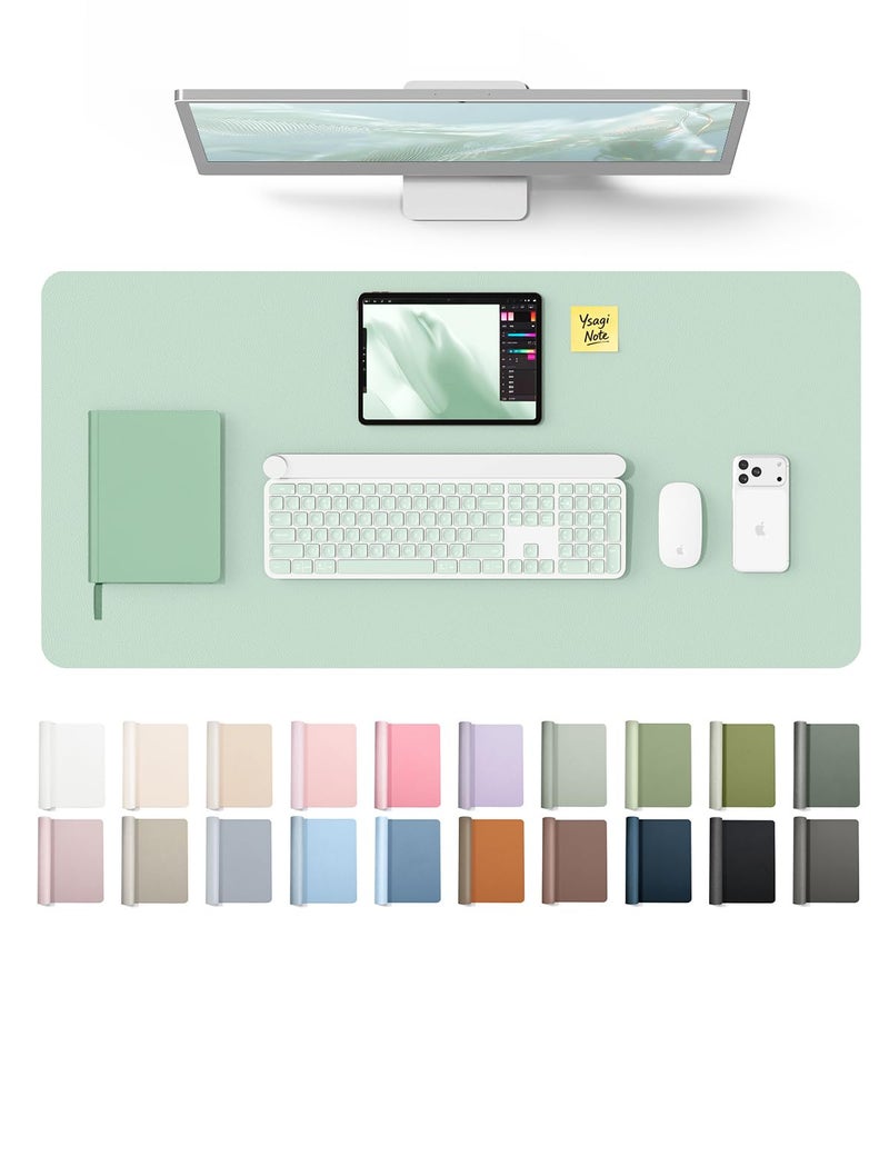 YSAGi Leather Desk Protector, Office Mat, Large Mouse Mat, Non-Slip PU Leather Blotter, Laptop Pad, Waterproof Writing Pad for Office and Home (Pale Green, 31.5" x 15.8") - Image 1