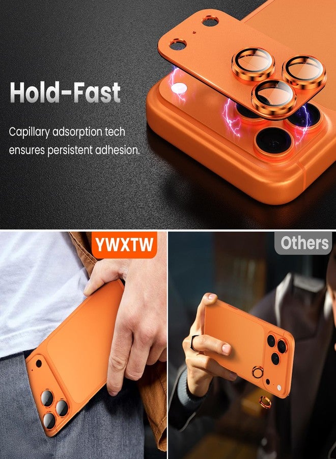 YWXTW مصمم لغطاء عدسة كاميرا iPhone 17 Pro Max، [تناسب مثالي 1:1] تغطية كاملة زجاج معدني مطفي مقسى لغطاء شاشة الكاميرا، ملحقات صديقة للحافظة (برتقالي كوني، iPhone 17 Pro Max) - Image 5