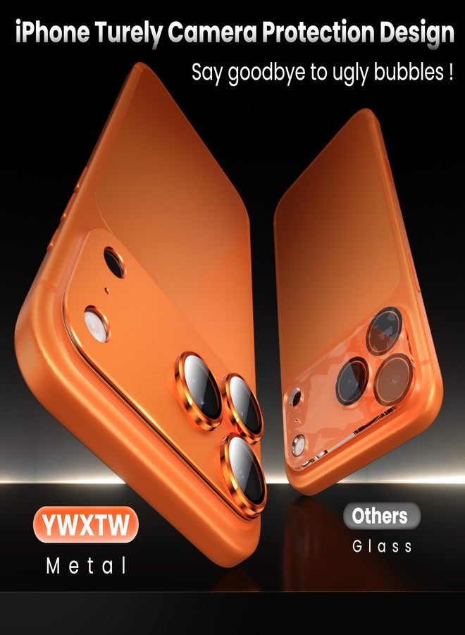 YWXTW مصمم لغطاء عدسة كاميرا iPhone 17 Pro Max، [تناسب مثالي 1:1] تغطية كاملة زجاج معدني مطفي مقسى لغطاء شاشة الكاميرا، ملحقات صديقة للحافظة (برتقالي كوني، iPhone 17 Pro Max) - Image 2