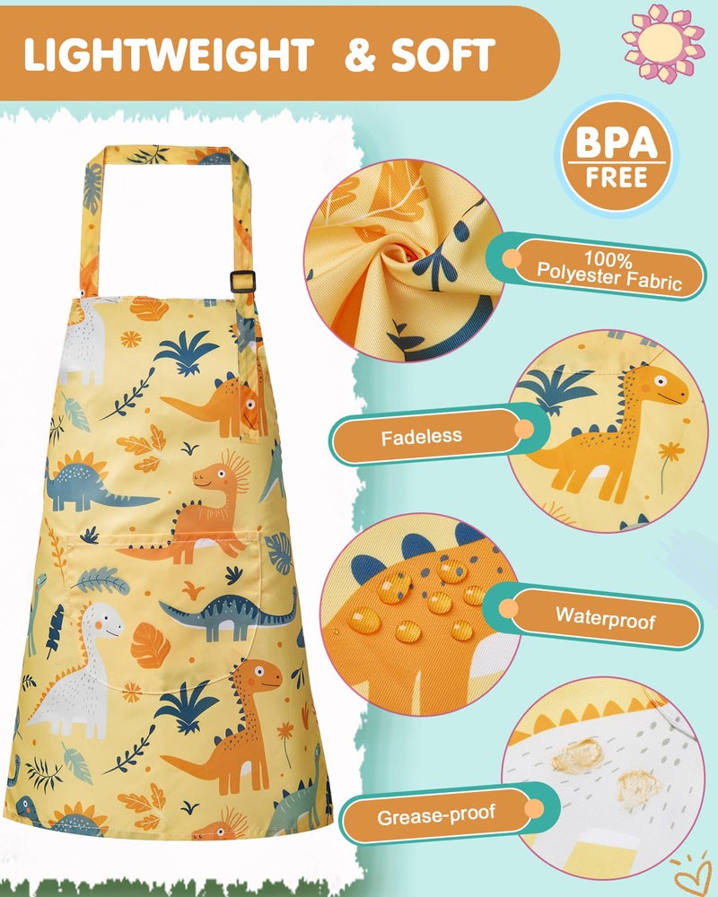 Lictin 2 Pack Kids Apron for Girls Boys Animals Aprons for Cooking, Waterproof Art Apron with Pockets for Kids Painting Cooking Baking (4-12 Years) - Image 2