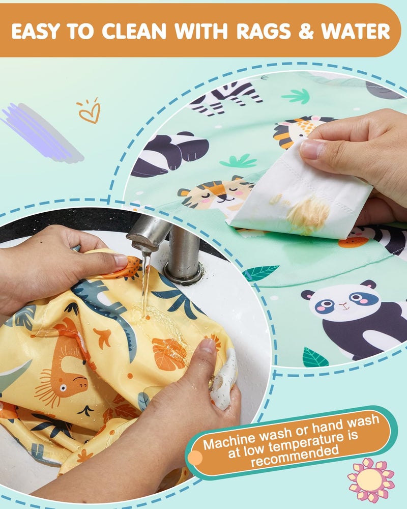 Lictin 2 Pack Kids Apron for Girls Boys Animals Aprons for Cooking, Waterproof Art Apron with Pockets for Kids Painting Cooking Baking (4-12 Years) - Image 3