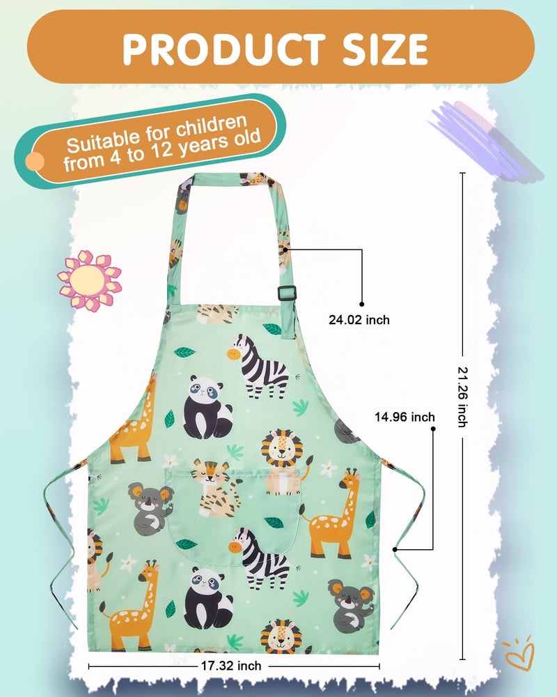 Lictin 2 Pack Kids Apron for Girls Boys Animals Aprons for Cooking, Waterproof Art Apron with Pockets for Kids Painting Cooking Baking (4-12 Years) - Image 4