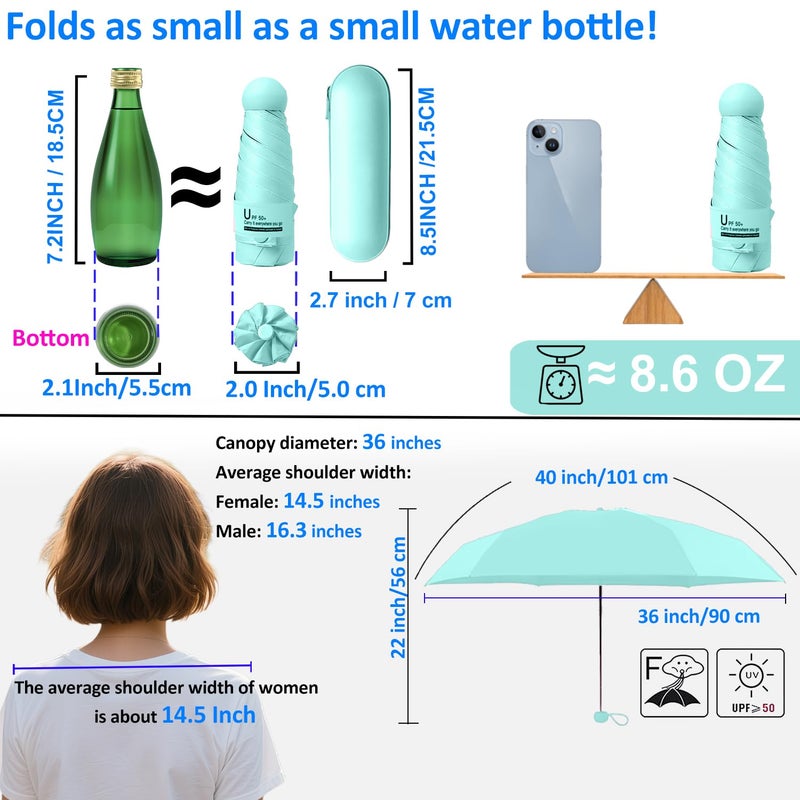 BAODINI Travel Essentials Mini Umbrella for Purse With Case Small Compact UV Sun Protection Lightweight Tiny Pocket Manual Open Close Umbrella for Women Kids and Men Fits Purse Backpack - Image 5