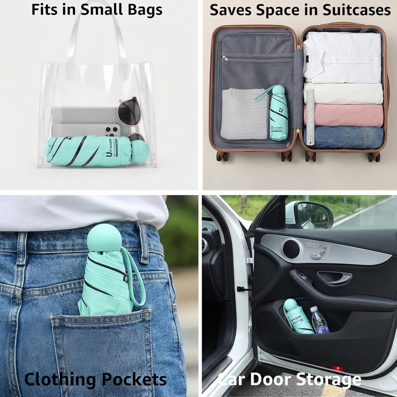 BAODINI Travel Essentials Mini Umbrella for Purse With Case Small Compact UV Sun Protection Lightweight Tiny Pocket Manual Open Close Umbrella for Women Kids and Men Fits Purse Backpack - Image 4