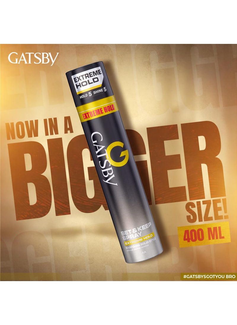 GATSBY Gatsby Set Keep Hair Spray 400ml Extreme Hold Quick Drying Long Lasting Hold No Flaking Natural Shine Non Sticky Easy Wash Off Styling Hair Spray  - Image 3