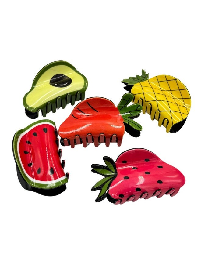 Marsrut Funky Hair Claw Clips In Fruit Shape Novelty Foodinspired Jaw Barrettes Sweet Shark Grab Accessories In Bulk For Women/Girls/Teachers (5Pieces Avocado Pineapple Watermelon Carrot Strawberry)  - Image 1