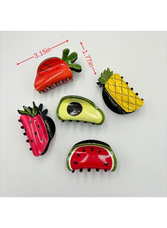 Marsrut Funky Hair Claw Clips In Fruit Shape Novelty Foodinspired Jaw Barrettes Sweet Shark Grab Accessories In Bulk For Women/Girls/Teachers (5Pieces Avocado Pineapple Watermelon Carrot Strawberry)  - Image 2