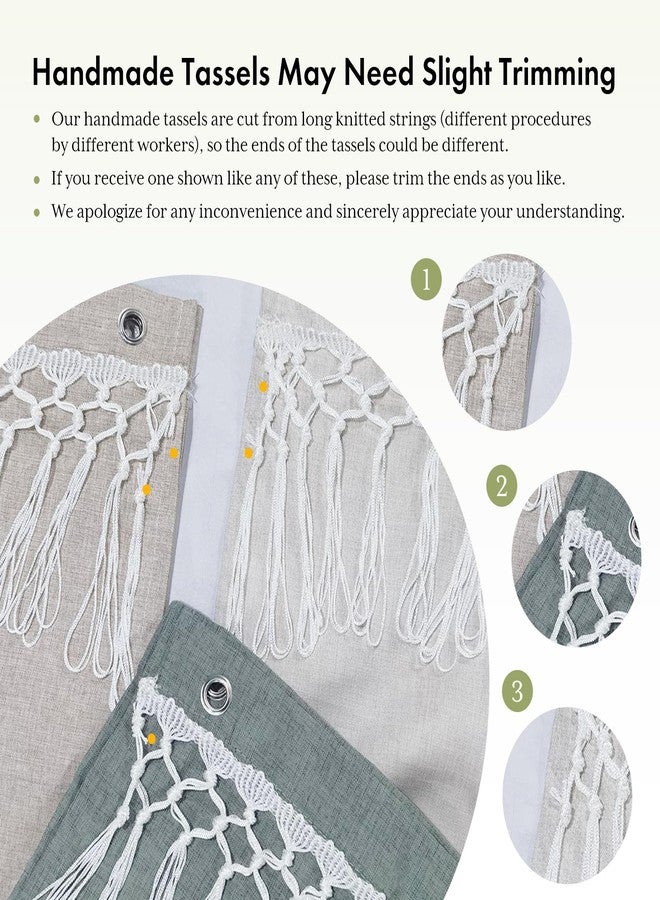 AmazerBath Tan Shower Curtain Boho, Taupe Boho Farmhouse Shower Curtain with Tassels, Faux Linen Fabric, Water-Repellent Neutral Fabric with Hooks, 72x72 Inches - Image 5
