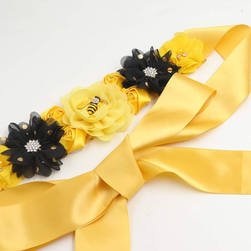 TTCOROCK Yellow Maternity Sash & Mommy Daddy Corsage Set - What will Baby Bee Baby Shower Mommy Sash Pregnancy Sash Keepsake Baby Shower Flower Belly Belt - Image 5