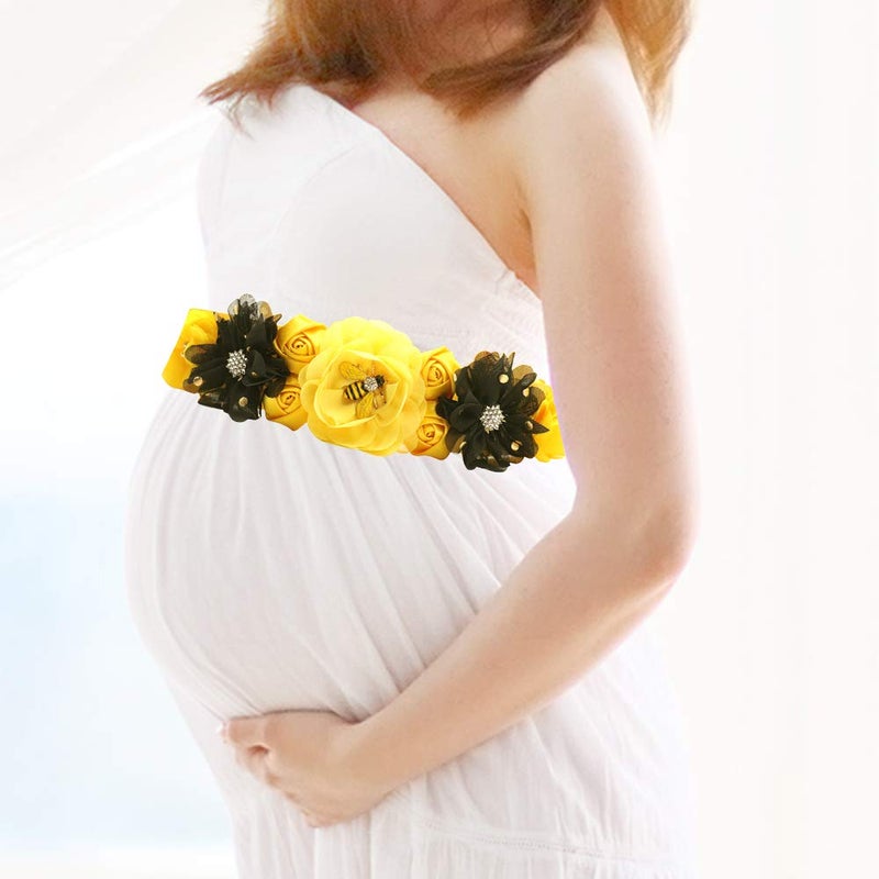 TTCOROCK Yellow Maternity Sash & Mommy Daddy Corsage Set - What will Baby Bee Baby Shower Mommy Sash Pregnancy Sash Keepsake Baby Shower Flower Belly Belt - Image 4