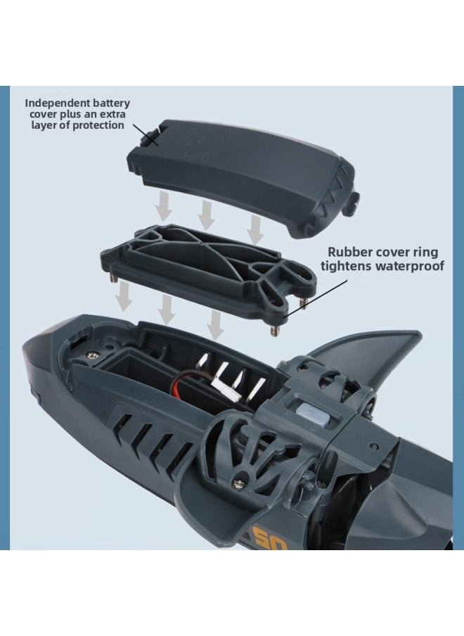 Electric Remote Control Shark Charging Simulation Children's Remote Control Boat Model Summer Swimming Water Toys-Color:Mechanical Golden Shark  - Image 4