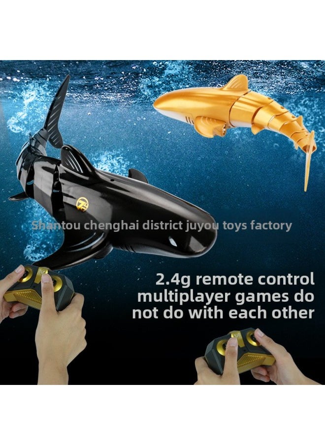 Electric Remote Control Shark Charging Simulation Children's Remote Control Boat Model Summer Swimming Water Toys-Color:Mechanical Golden Shark  - Image 3