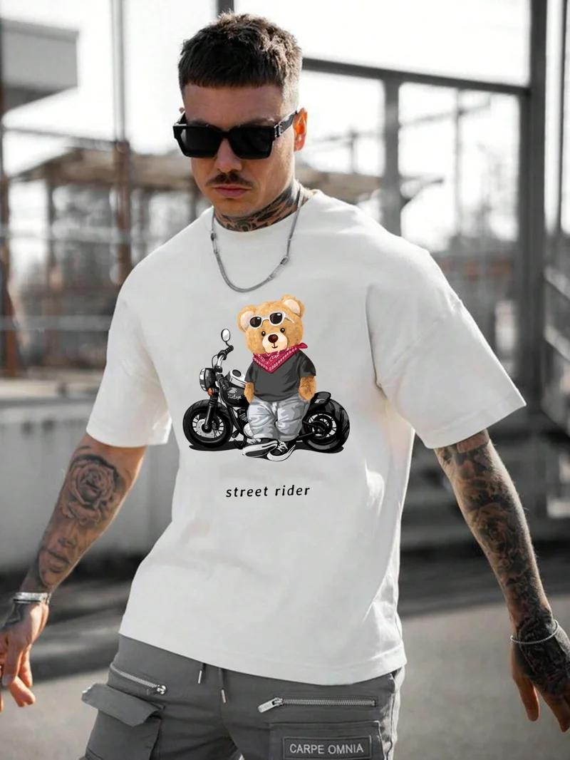 دوغ فش Men's Printed White Crew Neck Oversize Teddy Salas T-Shirt