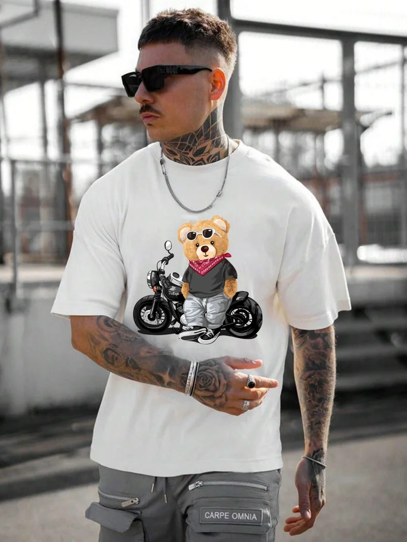 دوغ فش Men's Printed White Crew Neck Oversize Teddy Salas T-Shirt