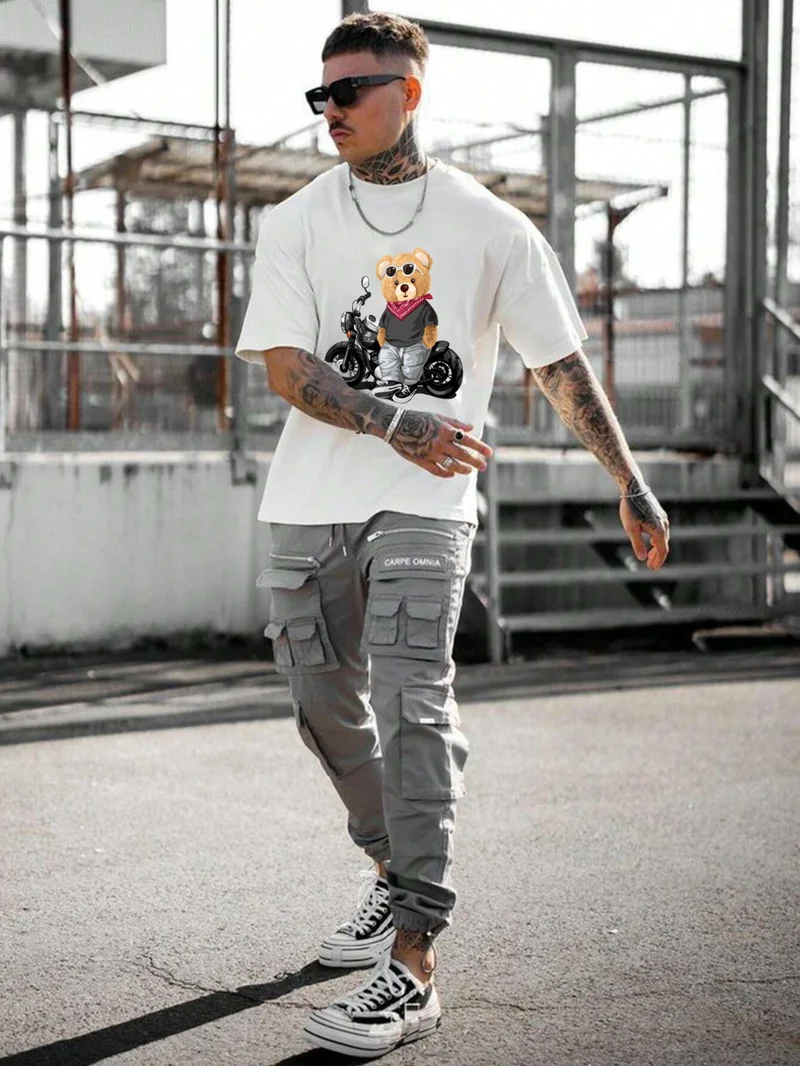 دوغ فش Men's Printed White Crew Neck Oversize Teddy Salas T-Shirt