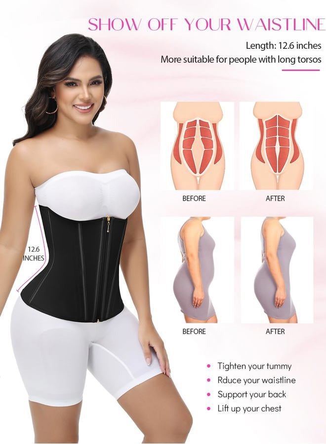 SHAPSHE Waist Trainer for Women Tummy Control Workout Waist Cincher Corset Shapewear Postpartum Body Shaper with Zipper Hook, Black-long Torso, S - Image 2