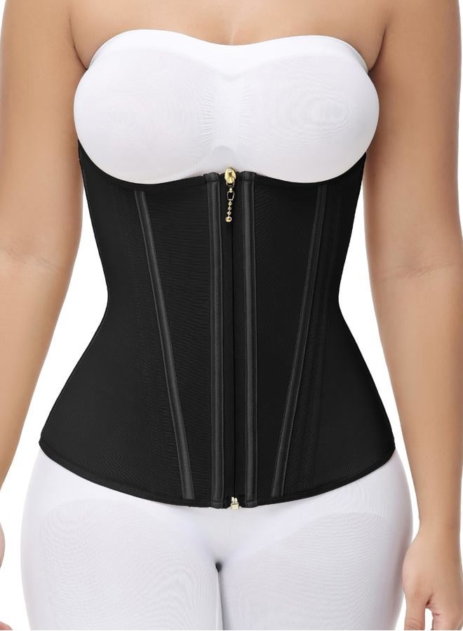 SHAPSHE Waist Trainer for Women Tummy Control Workout Waist Cincher Corset Shapewear Postpartum Body Shaper with Zipper Hook, Black-long Torso, S - Image 1