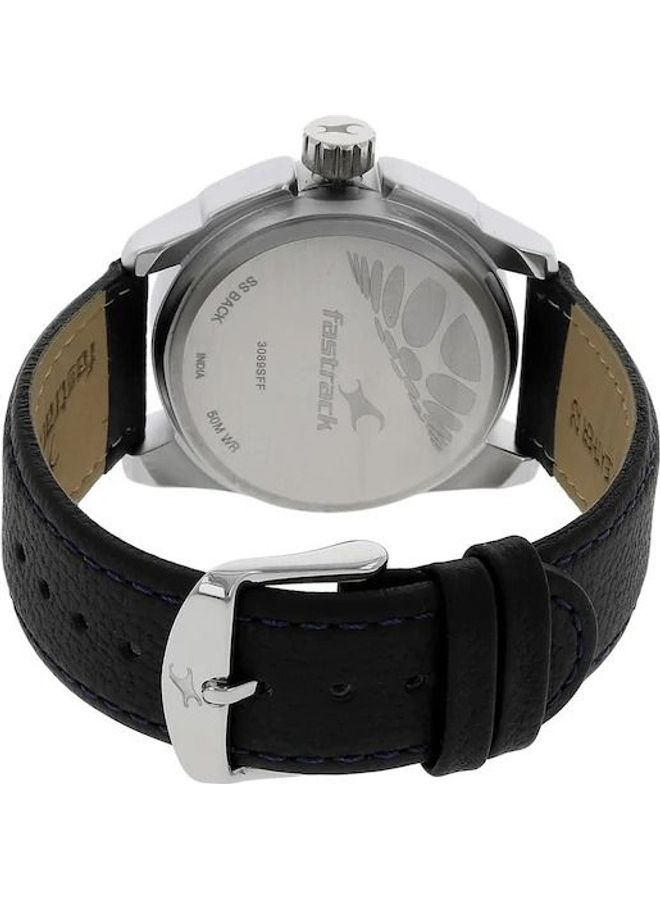 fastrack Men PURPLE DIAL BLACK LEATHER STRAP WATCH - Image 2