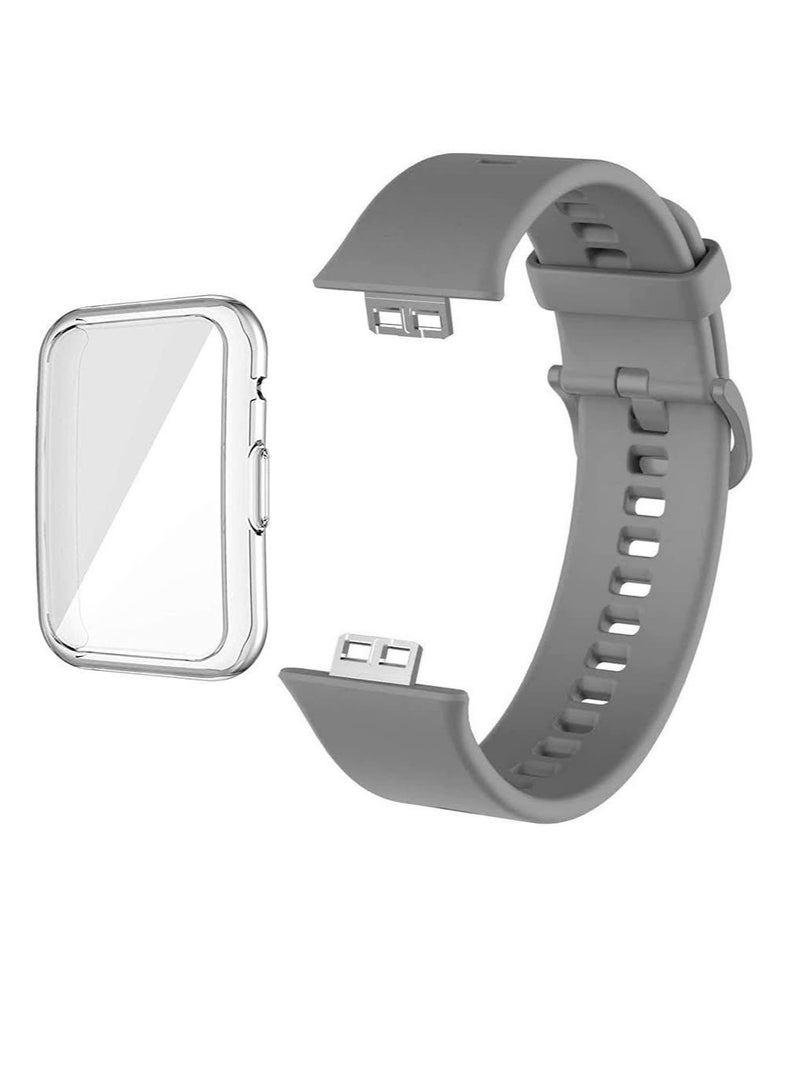 Huawei Fit Watch Band Strap Silicone Replacement Wristband With Cover Grey - Image 1